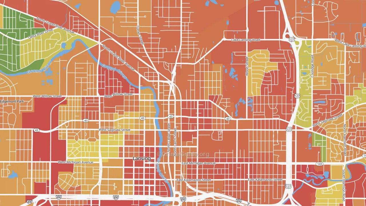 Old Town, Lansing, MI Map of Arson Rates