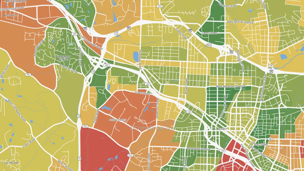 Old West Durham, Durham, NC Map of Arson Rates