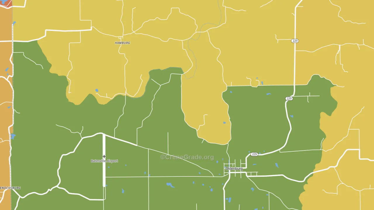 Oldenburg, IN Map of Arson Rates