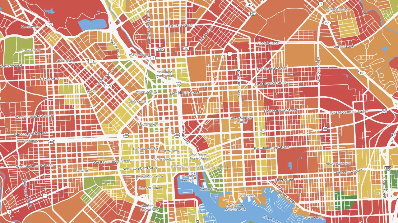 Oldtown, Baltimore, MD Map of Arson Rates