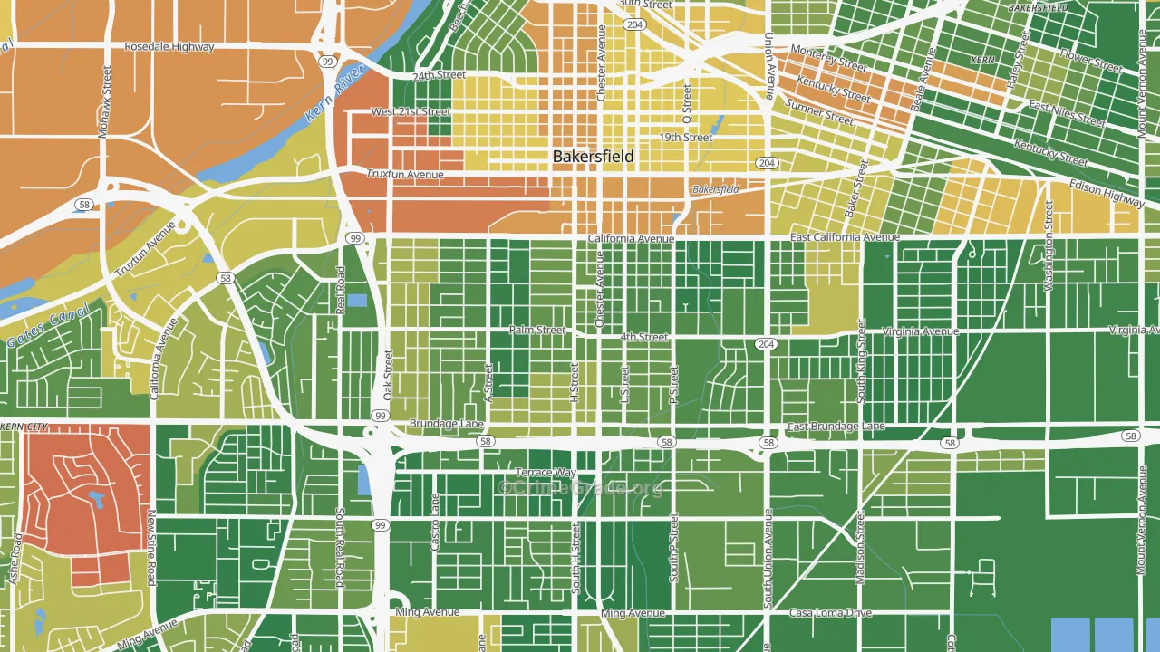 Oleander Sunset, Bakersfield, CA Map of Arson Rates
