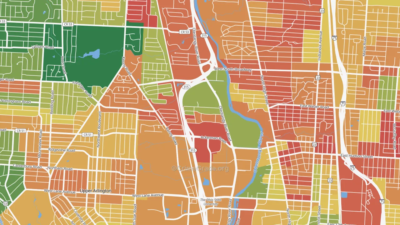 Olentangy River Road, Columbus, OH Map of Arson Rates