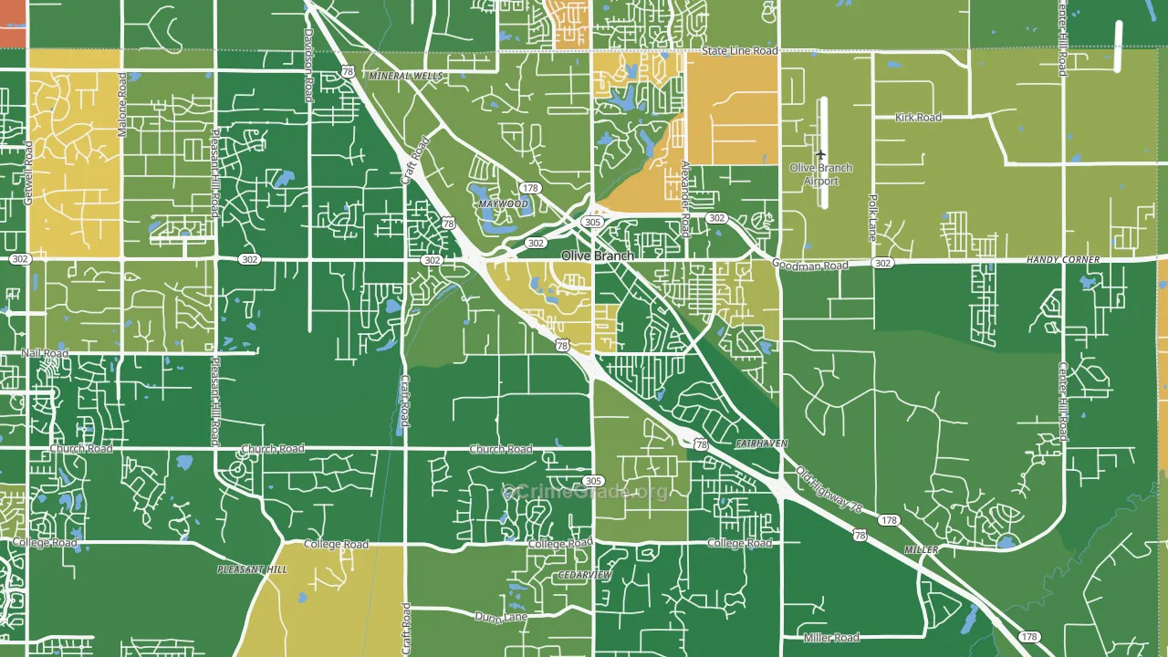 Olive Branch, MS Map of Arson Rates