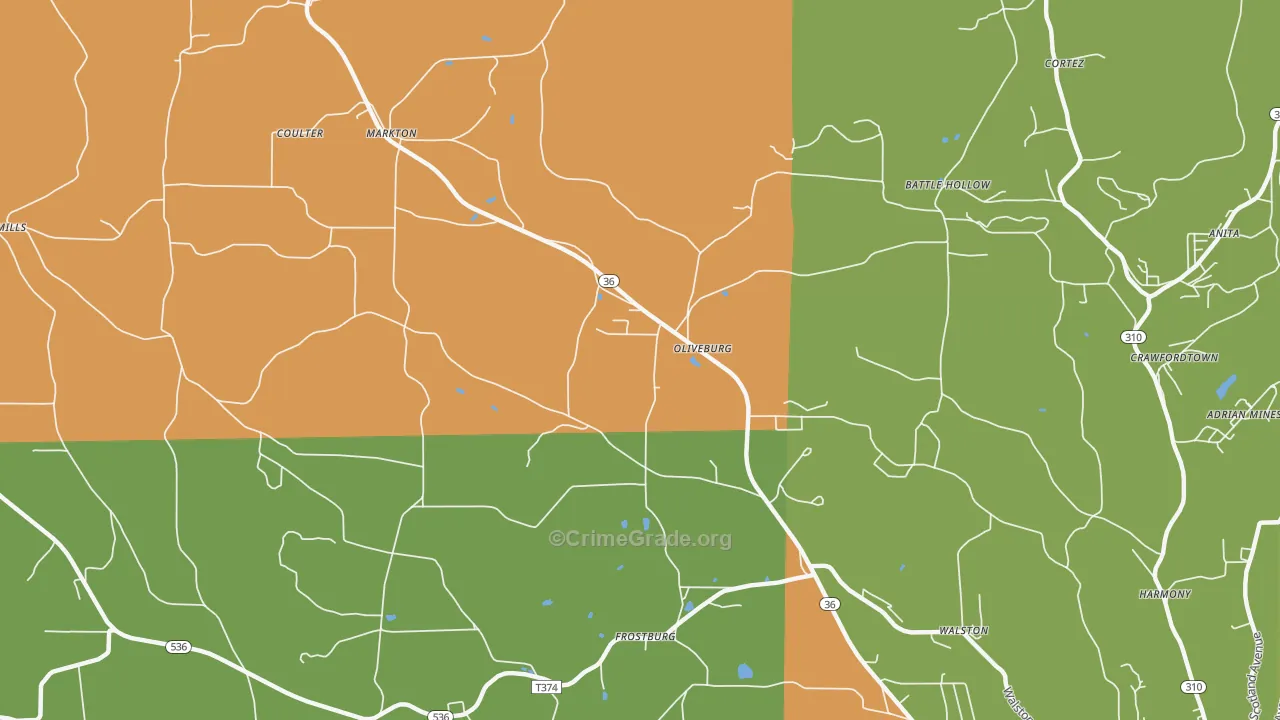 Oliveburg, PA Map of Arson Rates