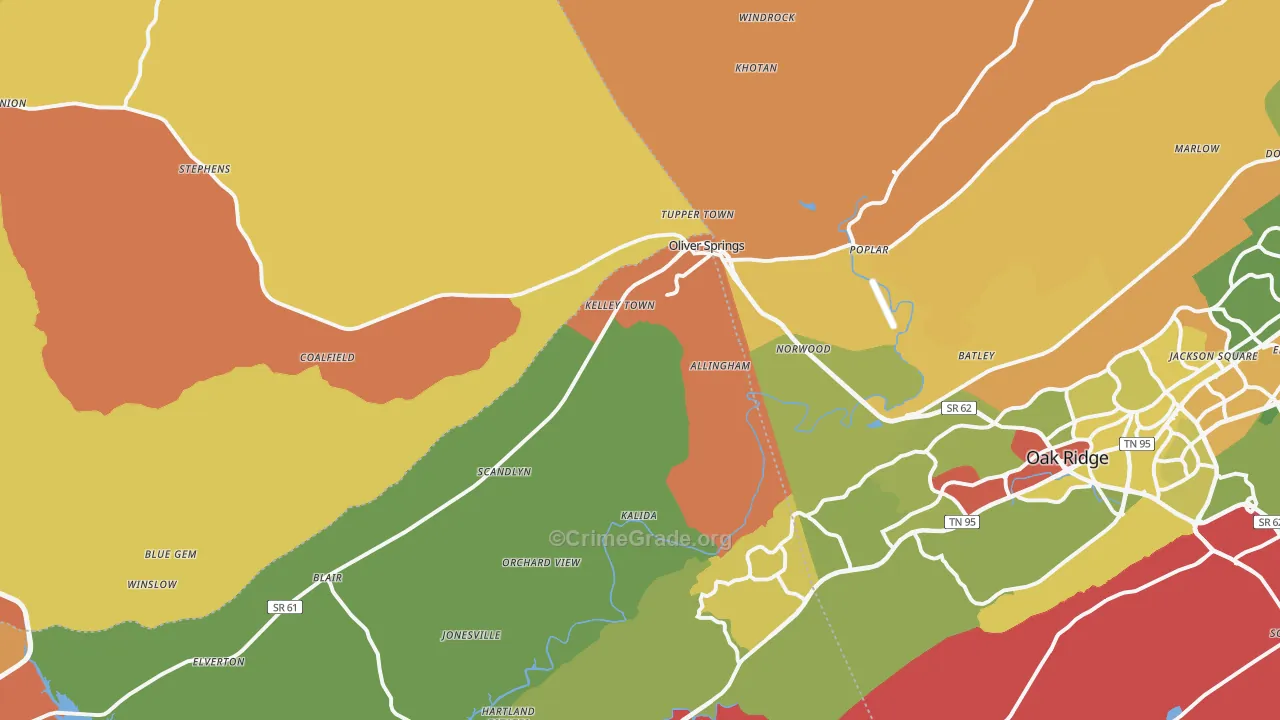 Oliver Springs, TN Map of Arson Rates