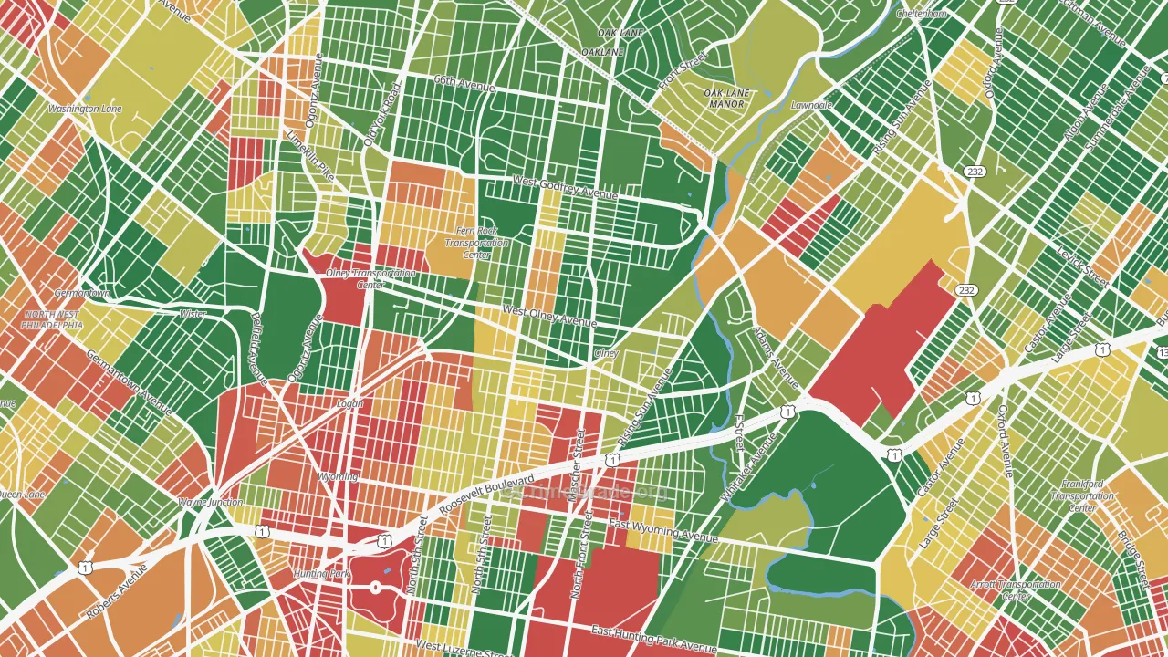 Olney, Philadelphia, PA Map of Arson Rates