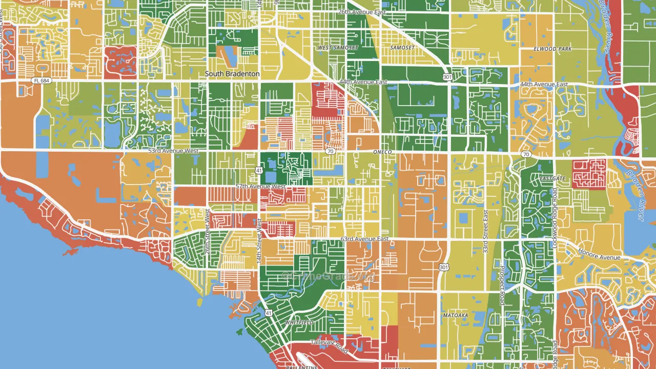 Oneco, Bradenton, FL Map of Arson Rates