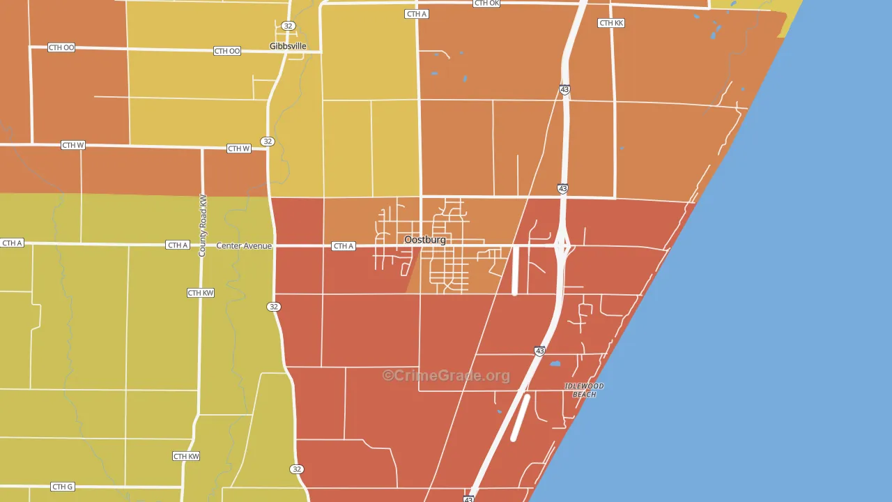 Oostburg, WI Map of Arson Rates