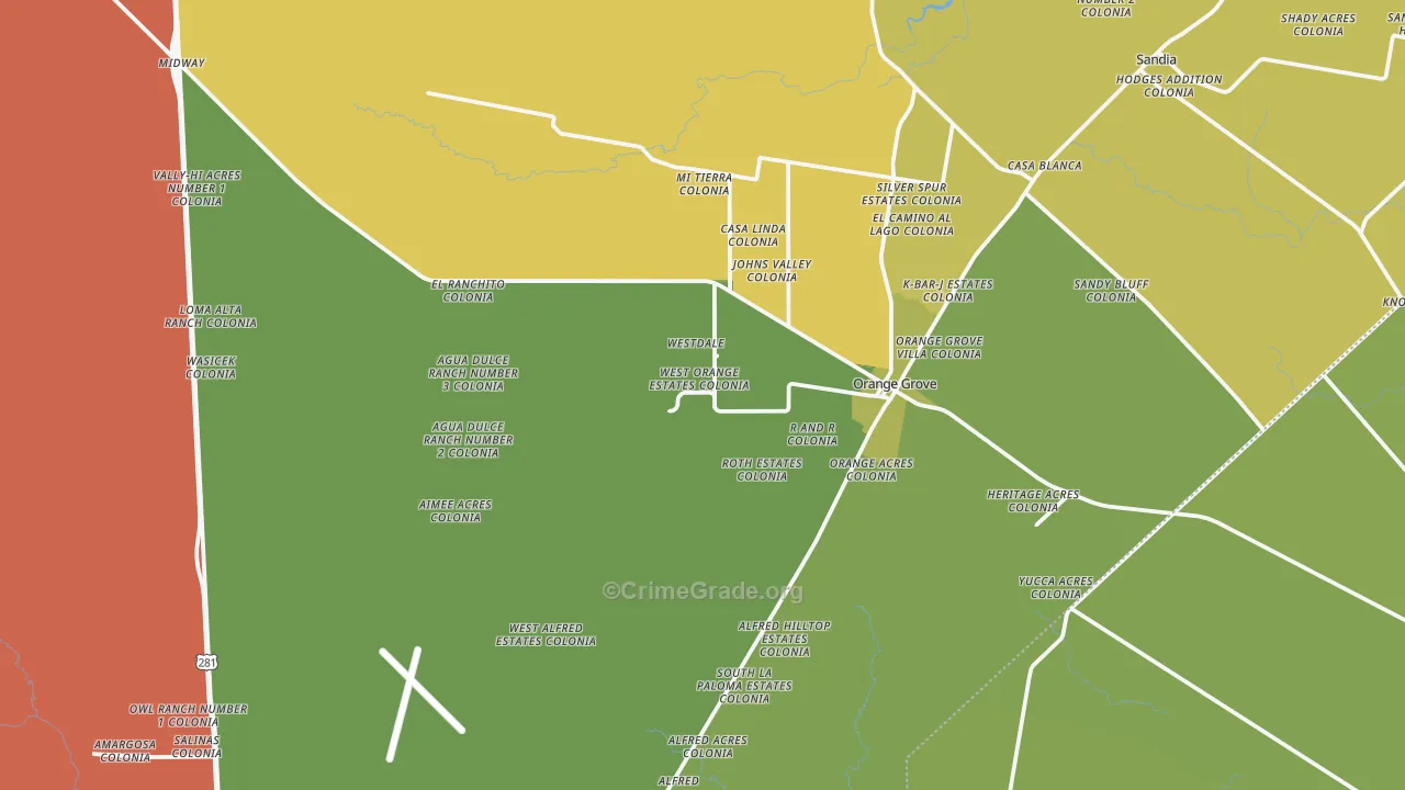 Orange Grove, TX Map of Arson Rates