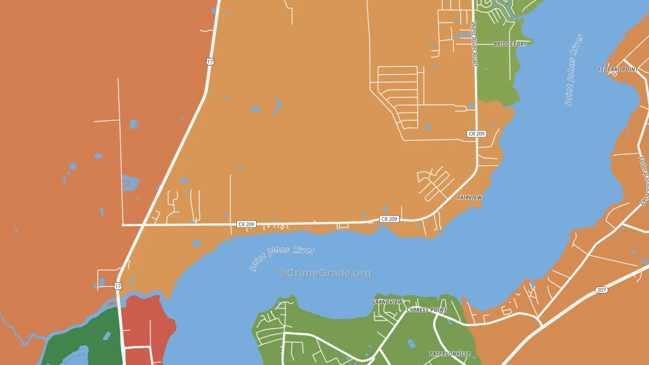 Orange Mills, FL Map of Arson Rates