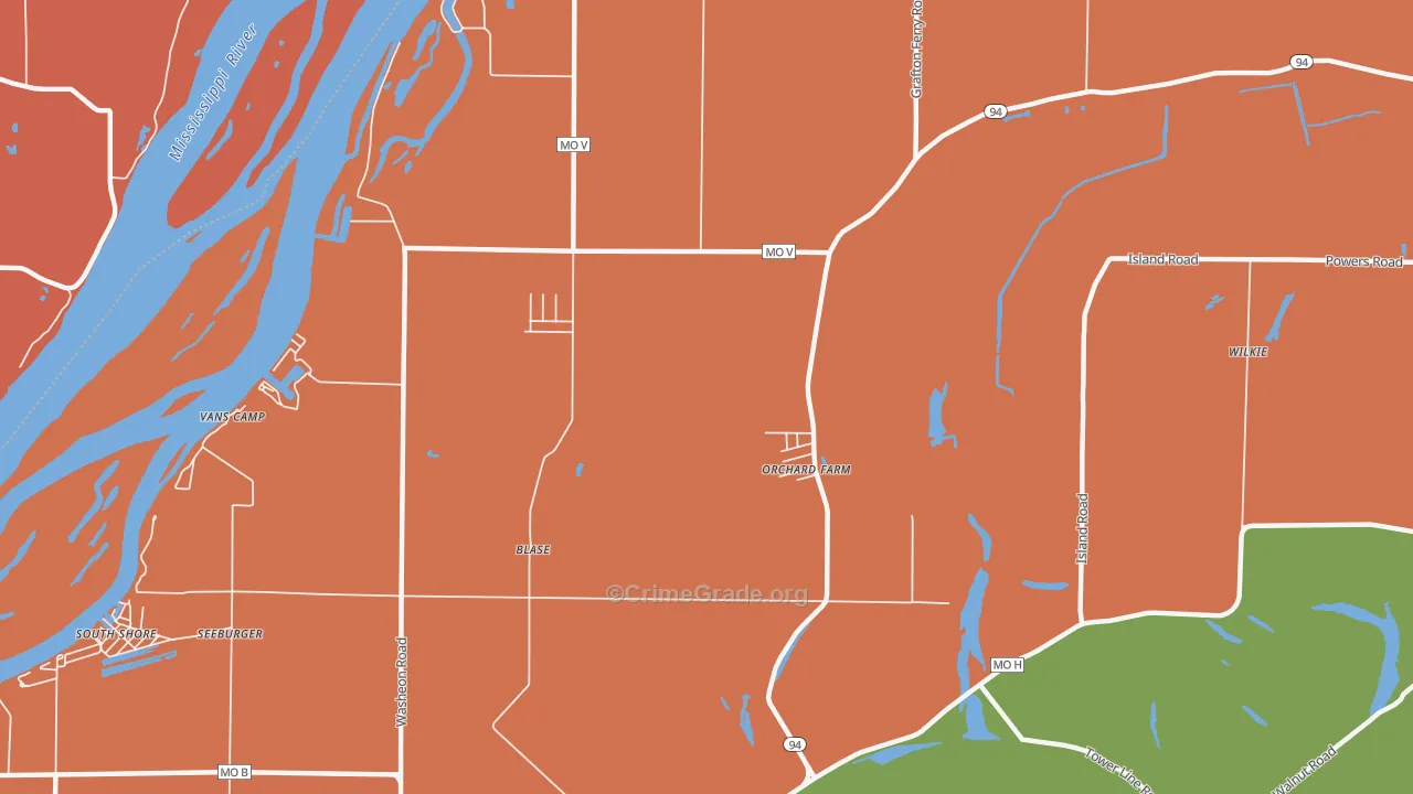 Orchard Farm, MO Map of Arson Rates