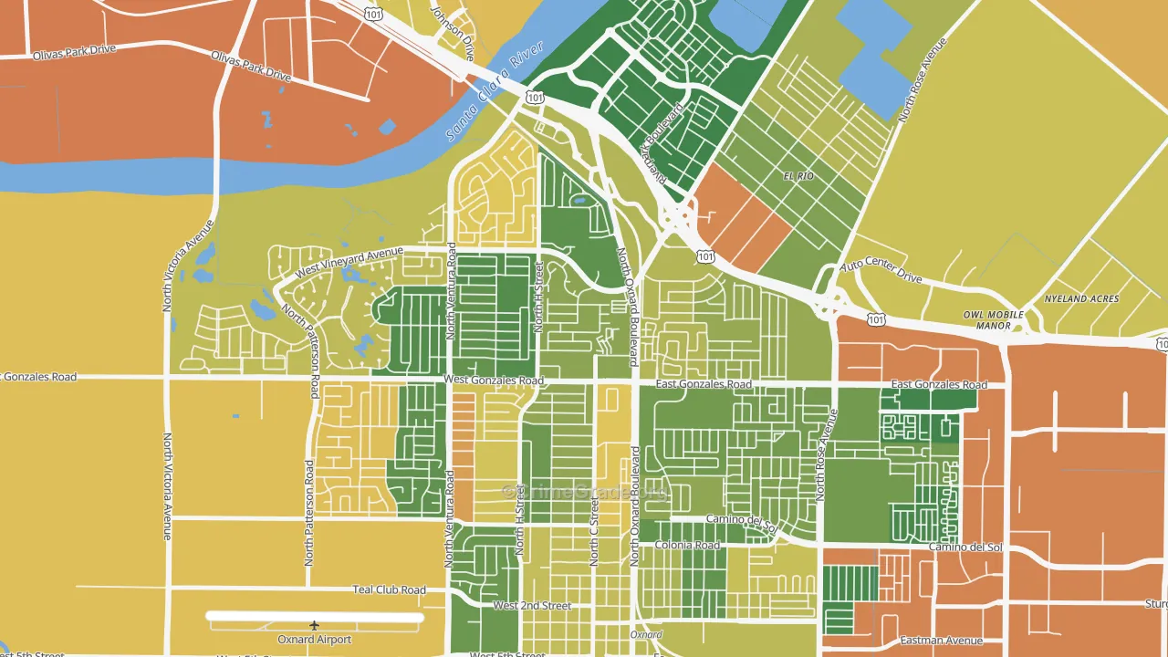 Orchard, Oxnard, CA Map of Arson Rates
