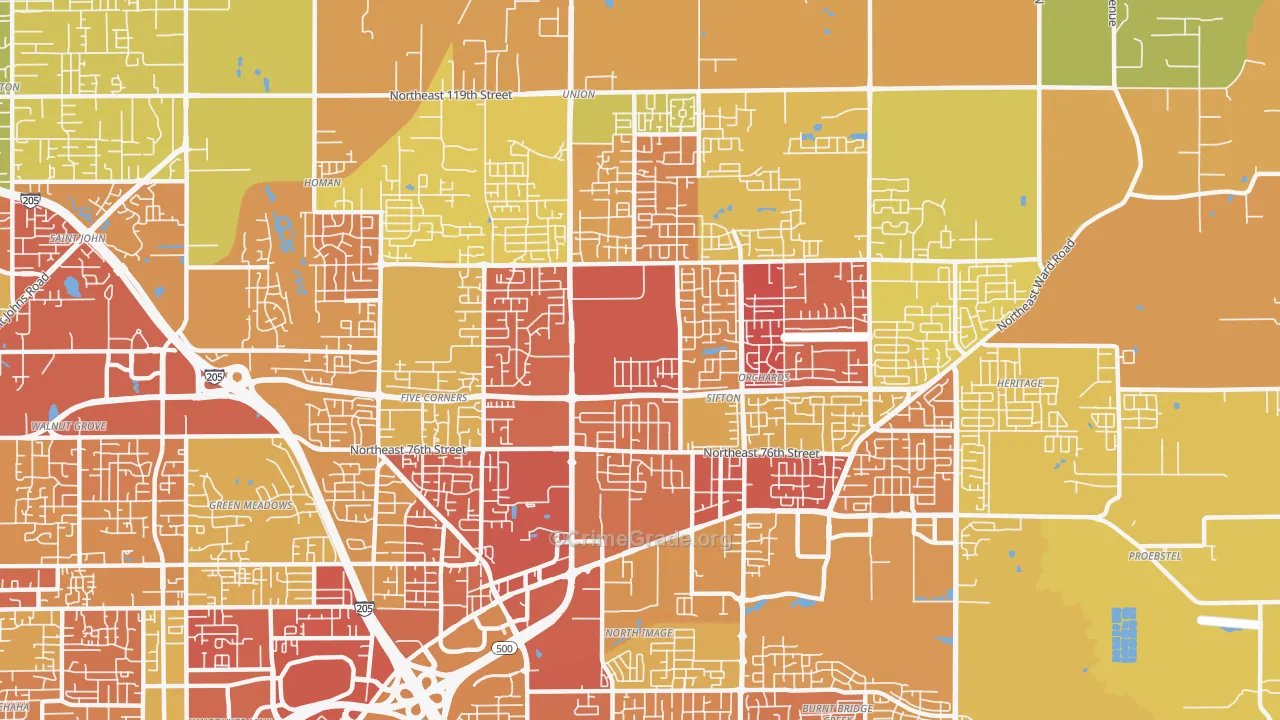 Orchards Area, Orchards, WA Map of Arson Rates