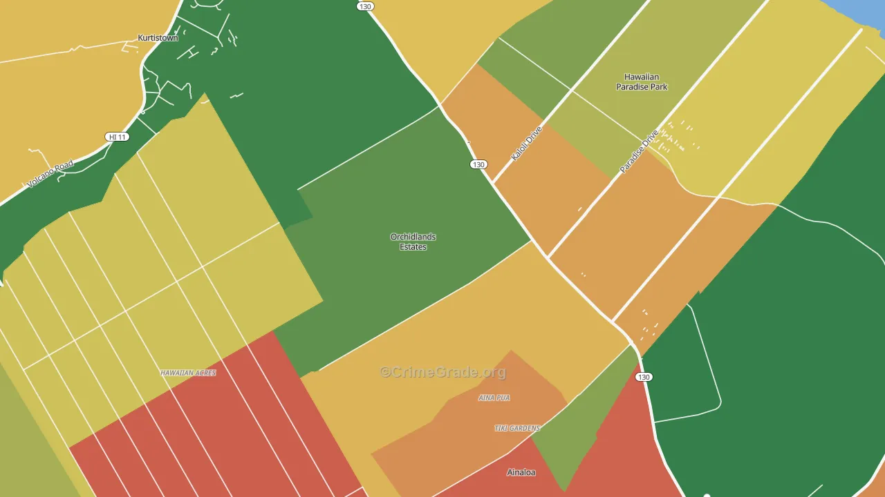 Orchidlands Estates, Keaau, HI Map of Arson Rates