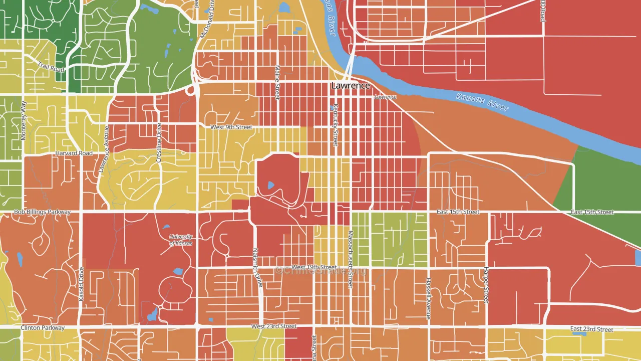 Oread, Lawrence, KS Map of Arson Rates