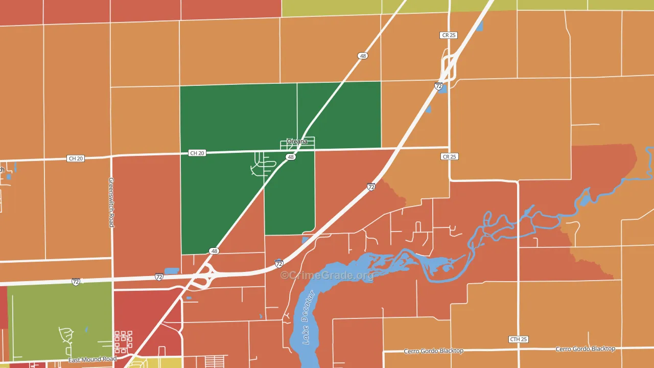 Oreana, IL Map of Arson Rates