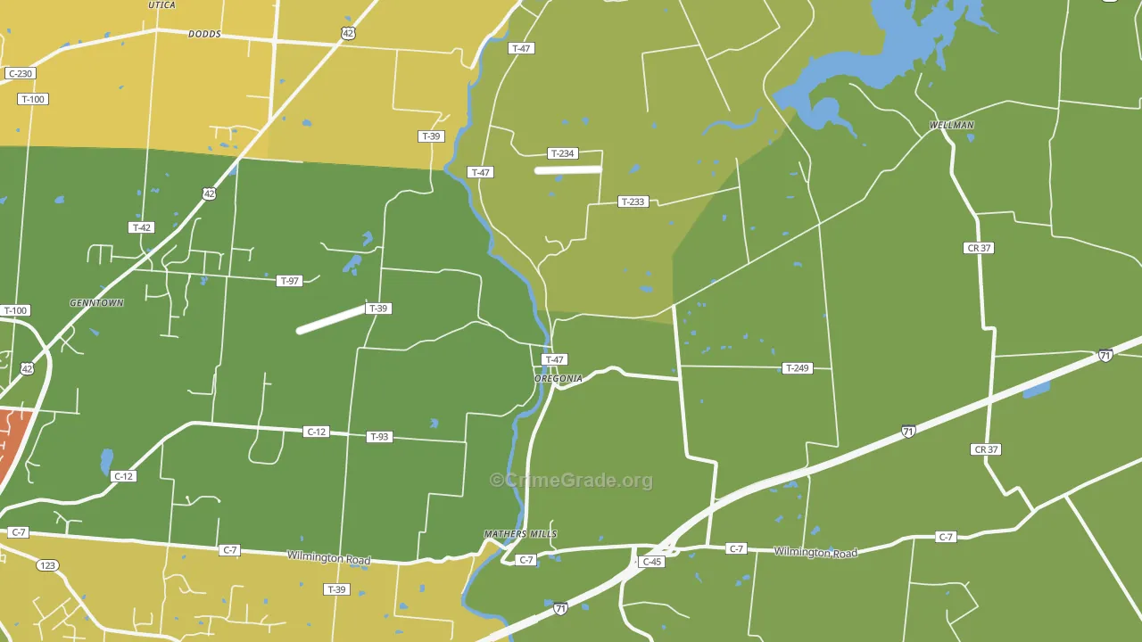 Oregonia, OH Map of Arson Rates