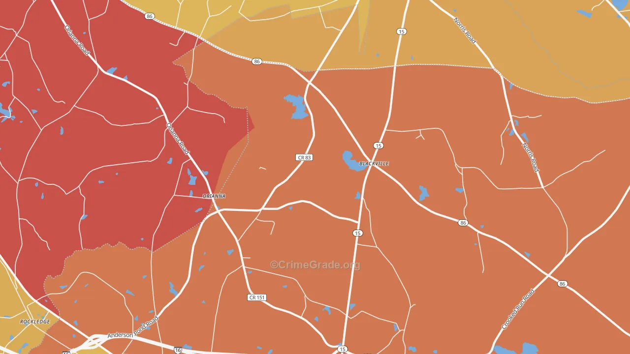 Orianna, GA Map of Arson Rates