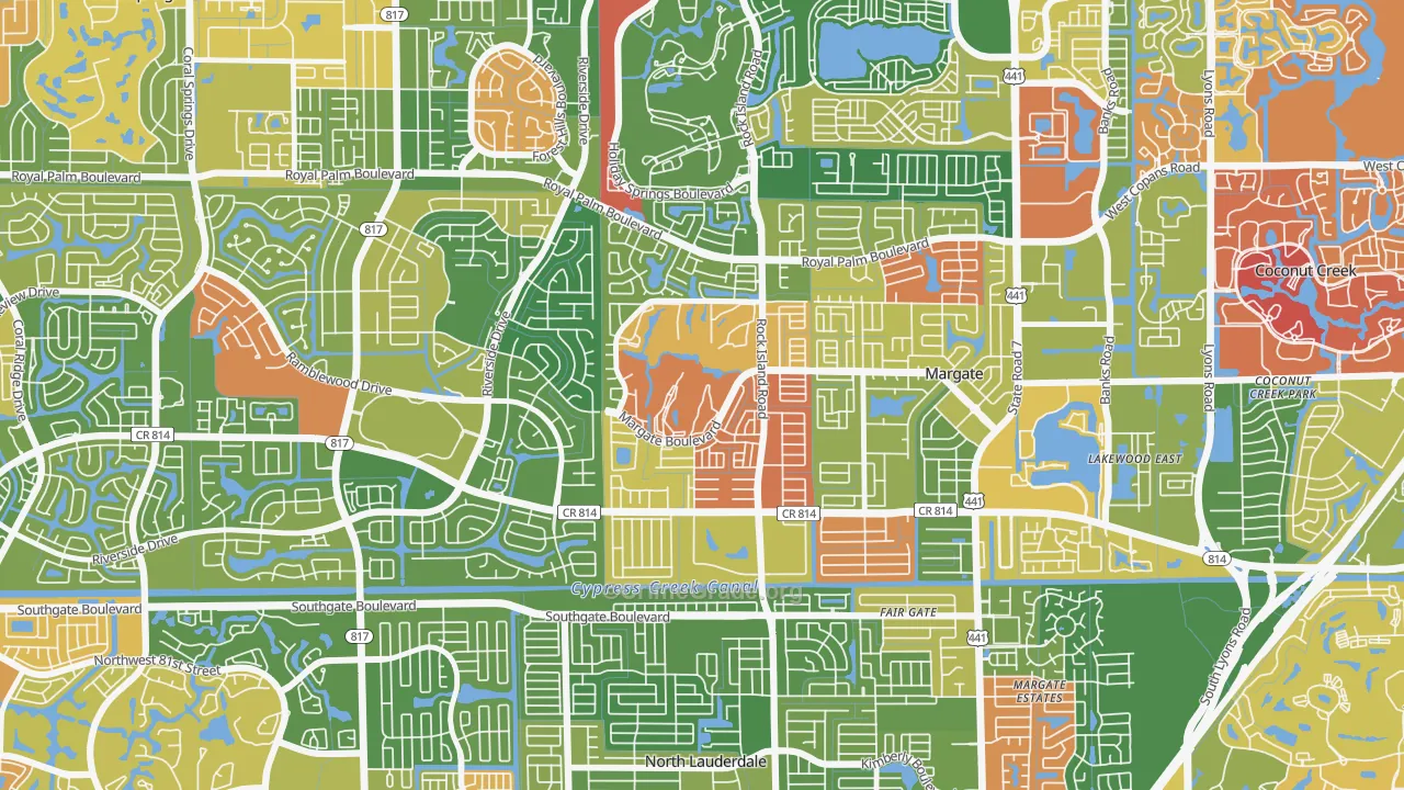 Oriole Margate Golf Course, Margate, FL Map of Arson Rates