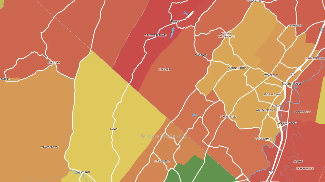 Orkney Springs, VA Map of Arson Rates