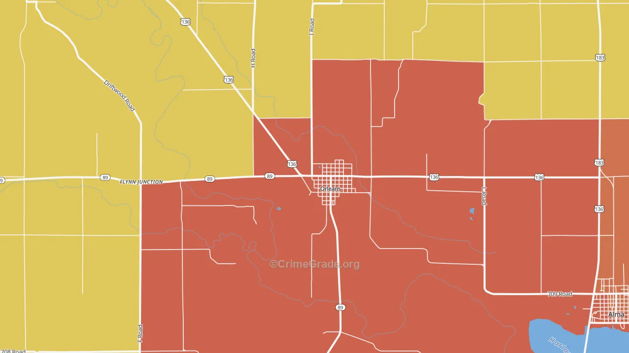 Orleans, NE Map of Arson Rates