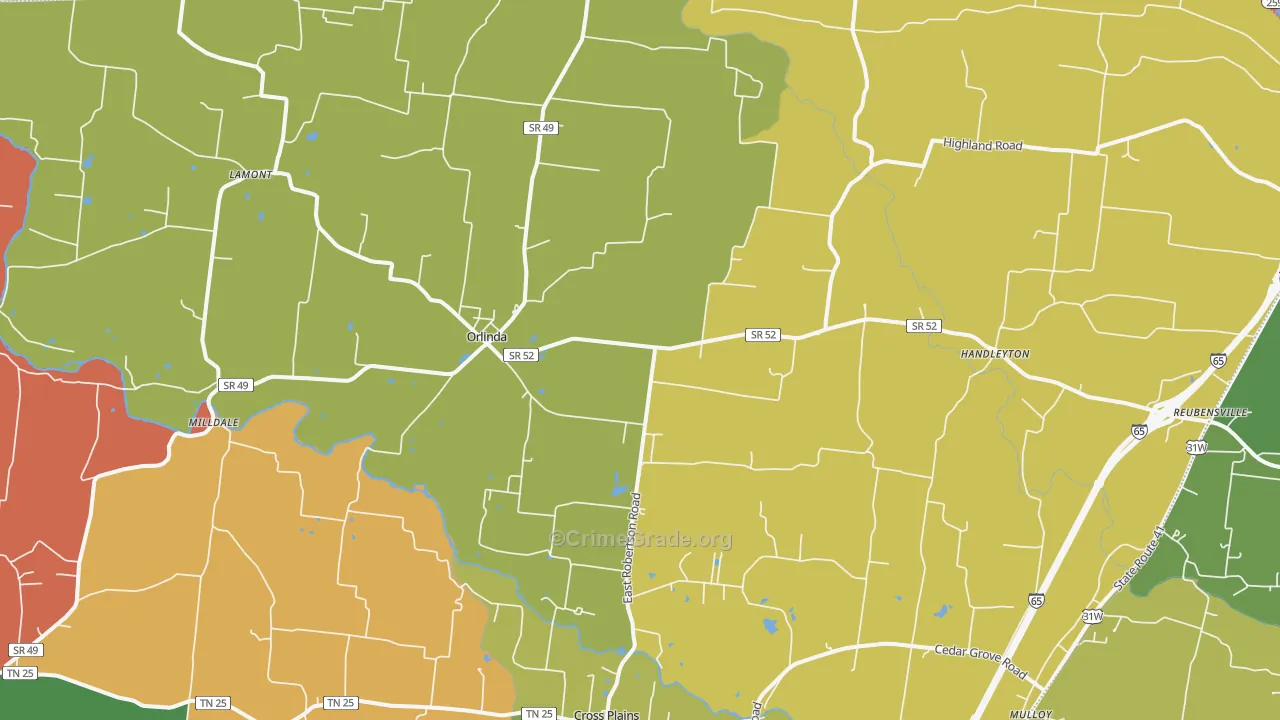 Orlinda, TN Map of Arson Rates