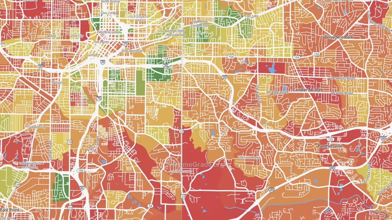 Ormewood Park-East Atlanta, Atlanta, GA Map of Arson Rates