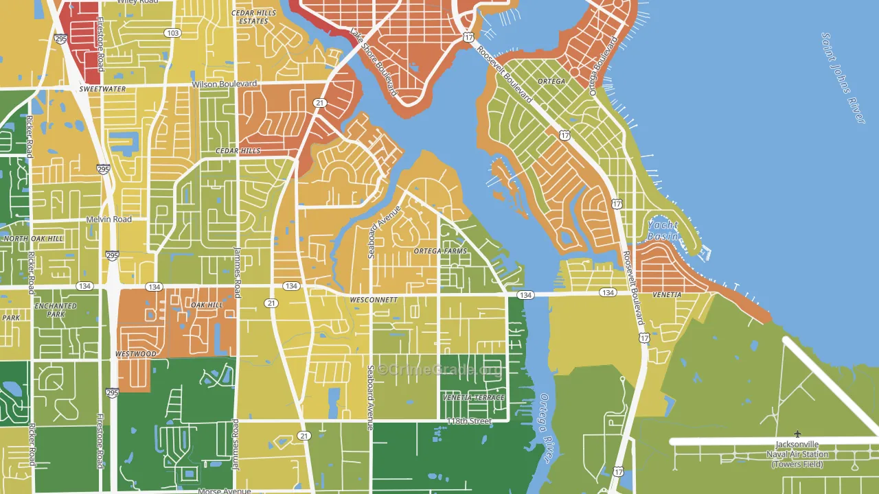 Ortega Farms, Jacksonville, FL Map of Arson Rates