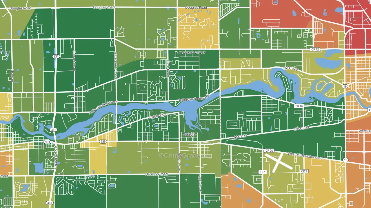 Osceola, IN Map of Arson Rates
