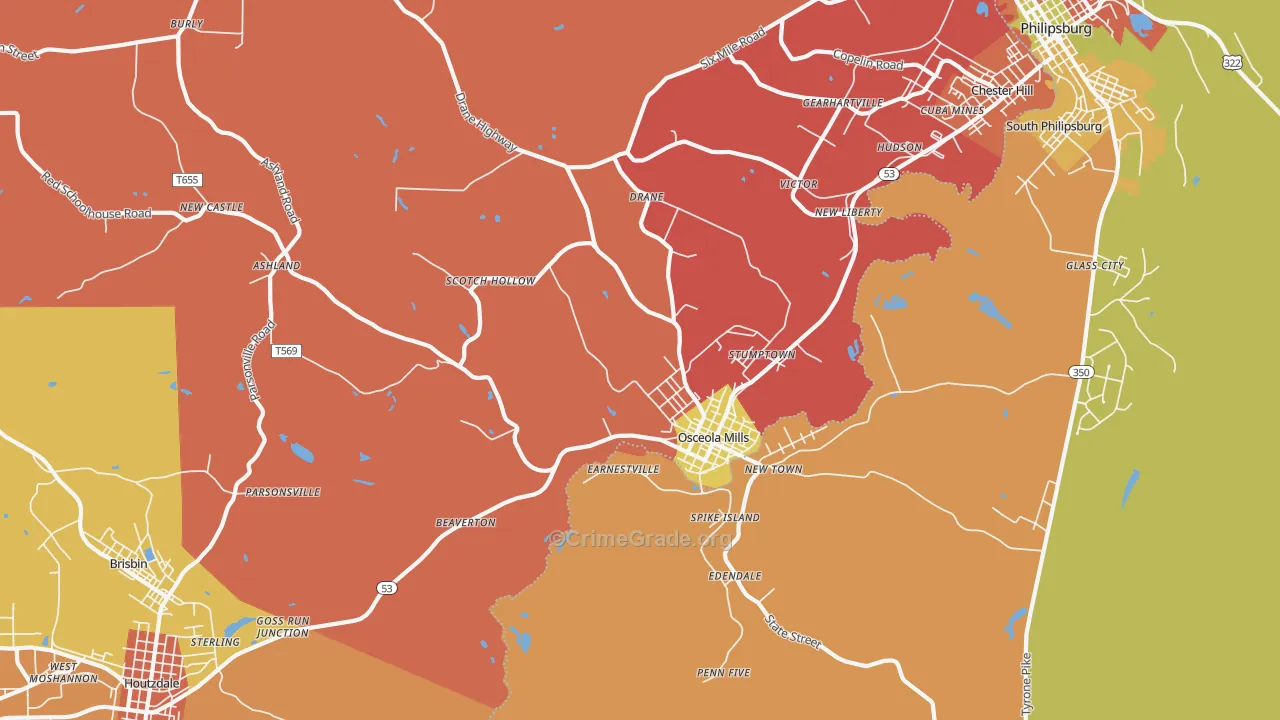 Osceola Mills, PA Map of Arson Rates