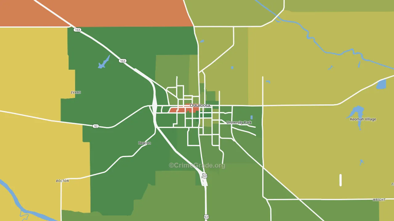 Oskaloosa, IA Map of Arson Rates