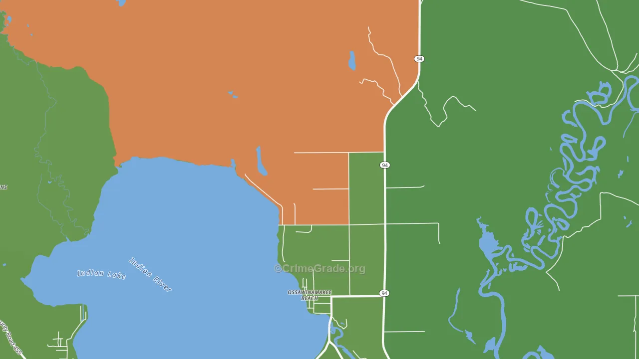 Ossawinamakee Beach, MI Map of Arson Rates