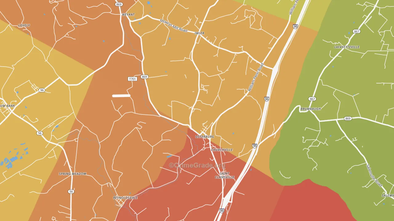 Osterburg, PA Map of Arson Rates