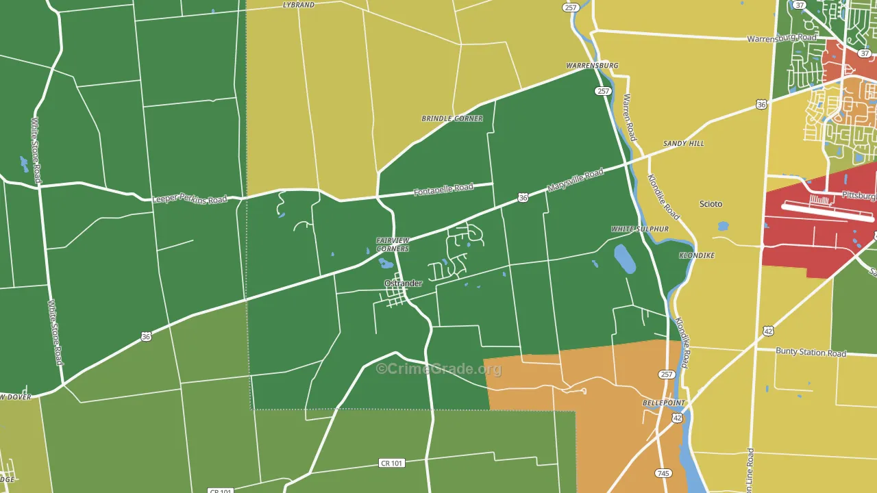 Ostrander, OH Map of Arson Rates