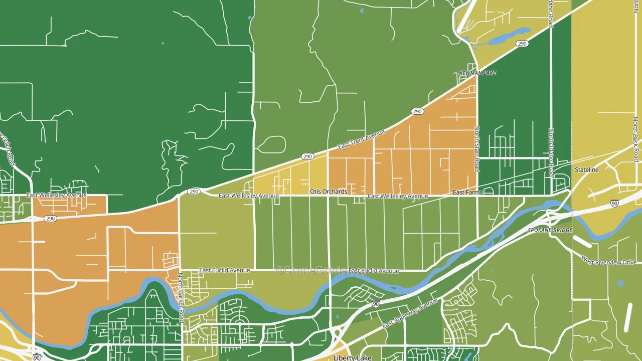 Otis Orchards, WA Map of Arson Rates