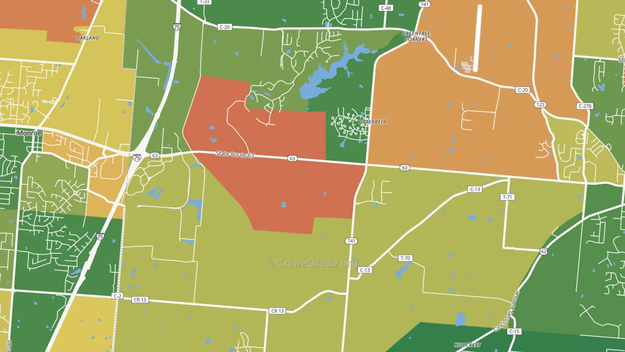 Otterbein, OH Map of Arson Rates