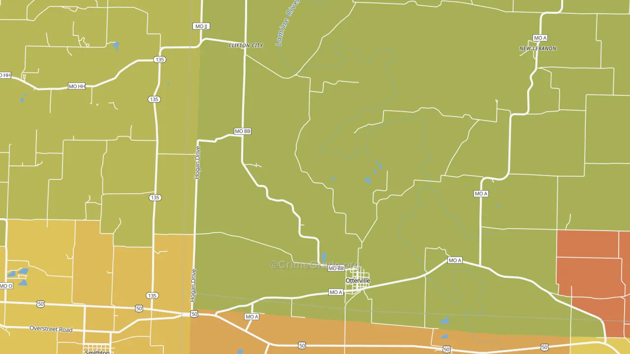 Otterville, MO Map of Arson Rates