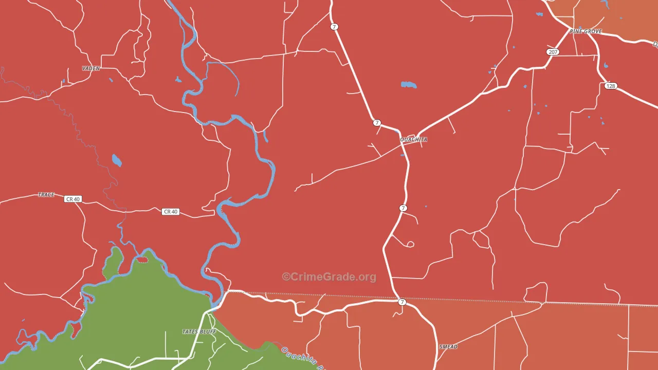 Ouachita, AR Map of Arson Rates
