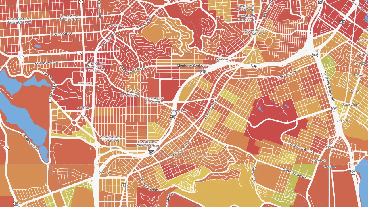 Outer Mission, San Francisco, CA Map of Arson Rates