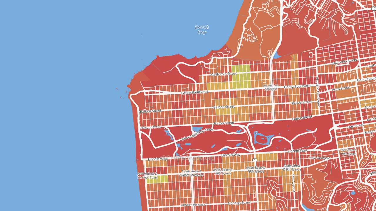 Outer Richmond, San Francisco, CA Map of Arson Rates