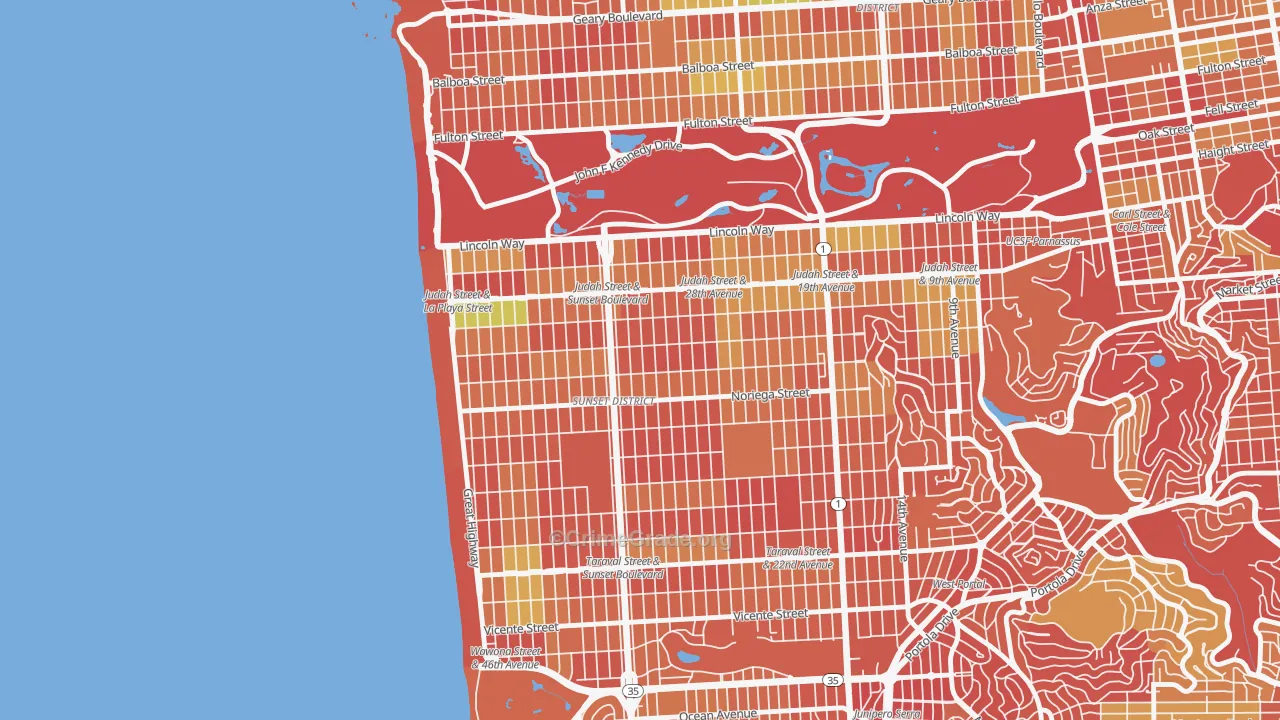 Outer Sunset, San Francisco, CA Map of Arson Rates