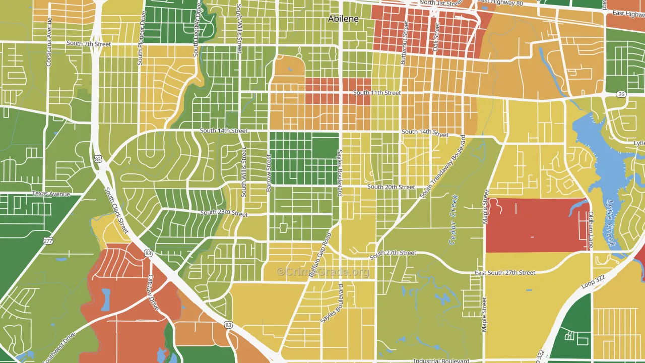 Over Place Area, Abilene, TX Map of Arson Rates