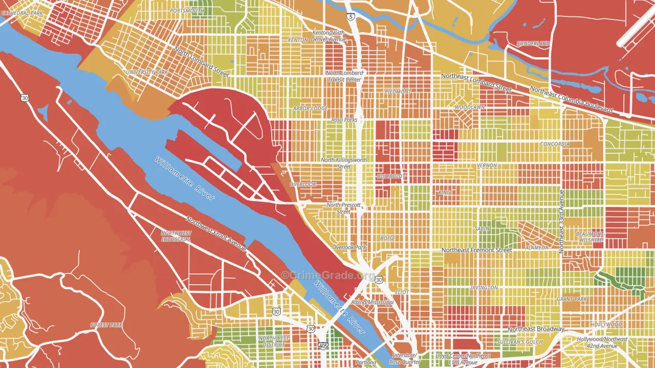 Overlook, Portland, OR Map of Arson Rates