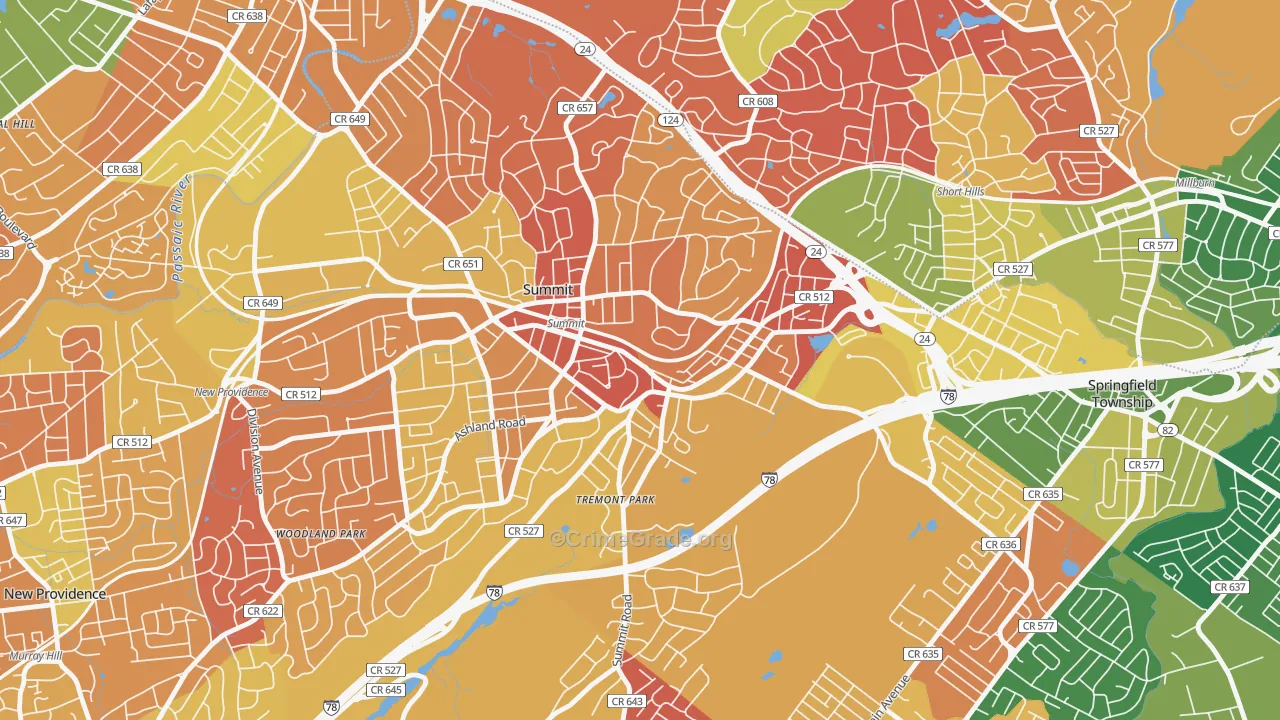 Overlook, Summit, NJ Map of Arson Rates