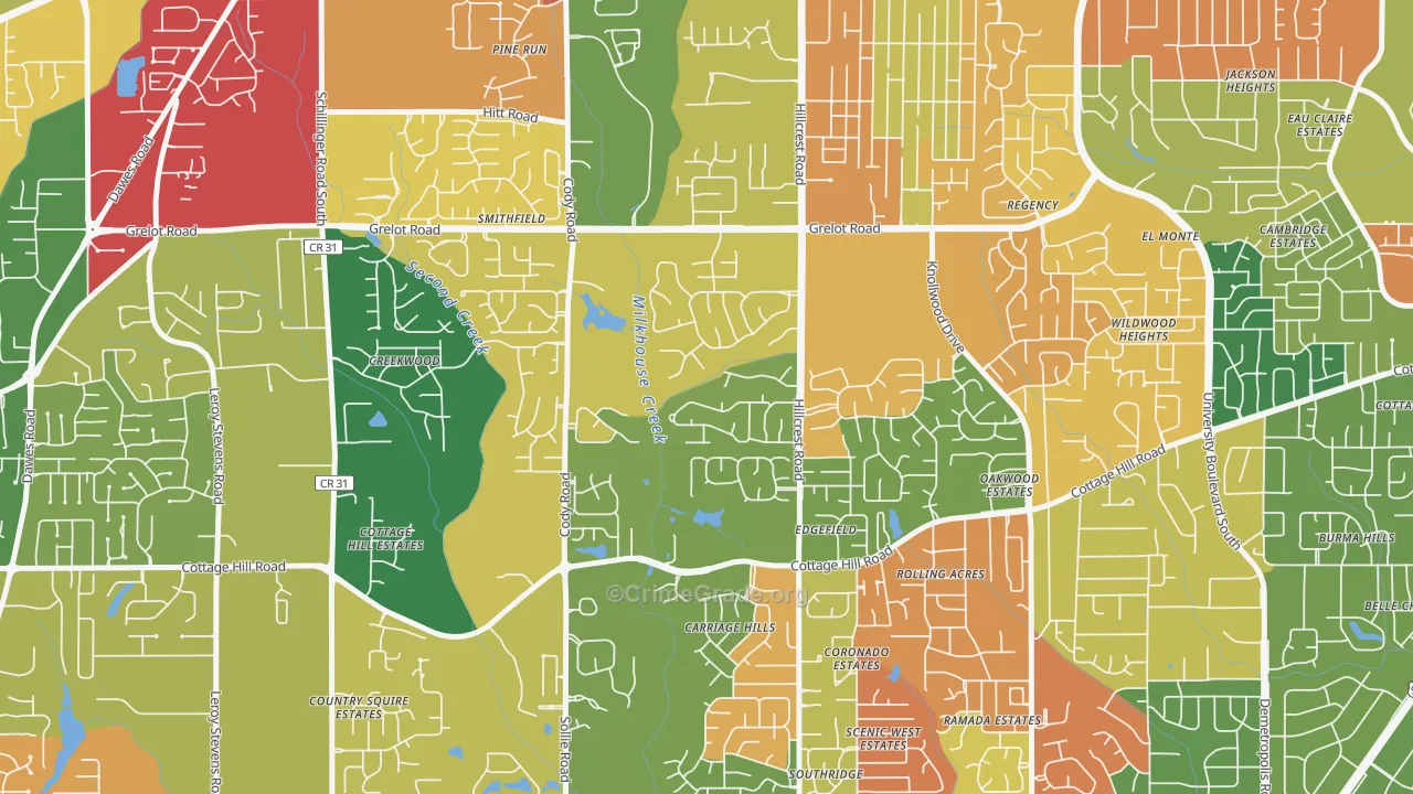 Overton, Mobile, AL Map of Arson Rates