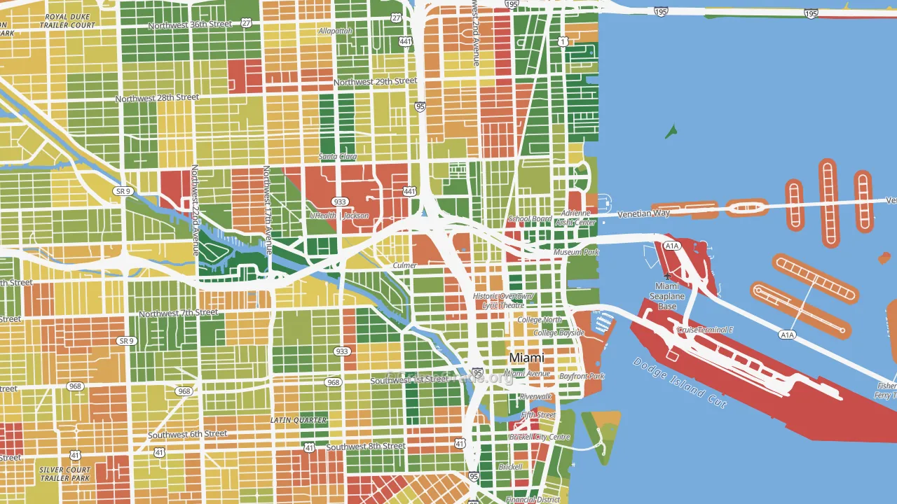 Overtown, Miami, FL Map of Arson Rates