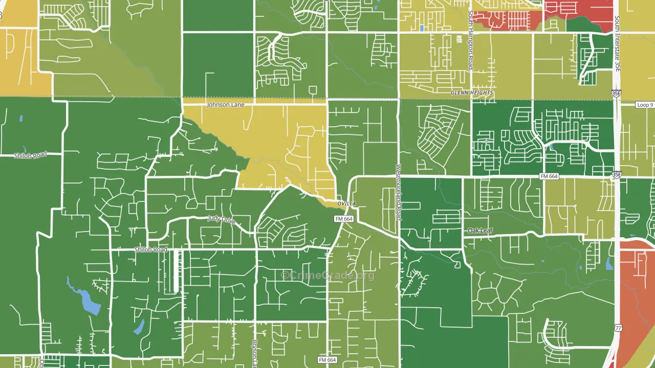 Ovilla, TX Map of Arson Rates