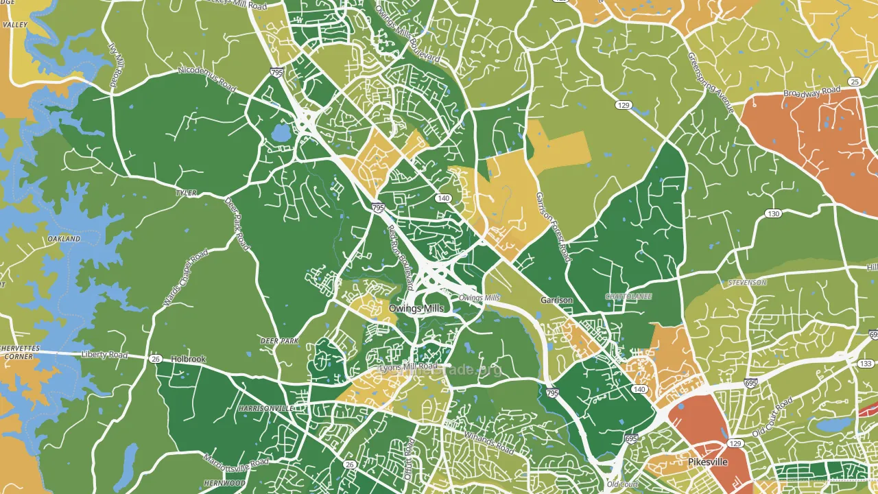 Owings Mills, MD Map of Arson Rates