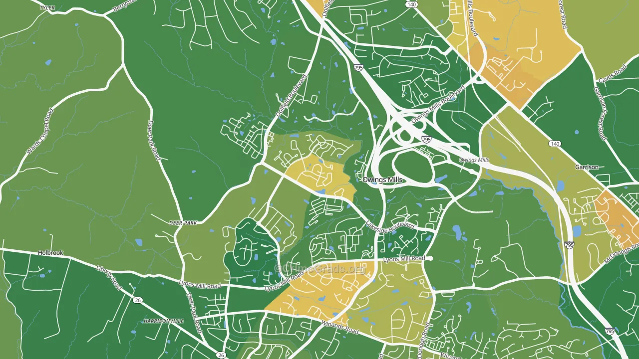 Owings Mills New Town, Owings Mills, MD Map of Arson Rates