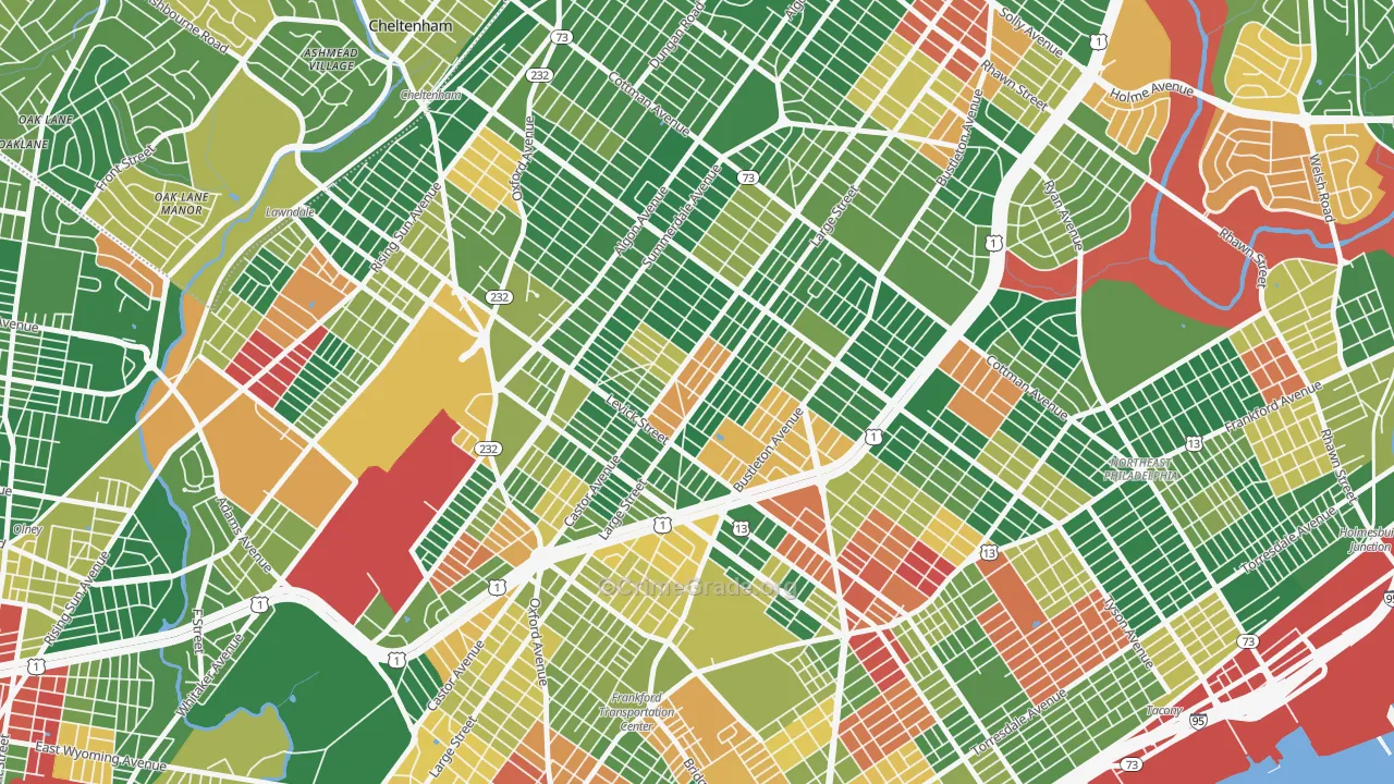 Oxford Circle, Philadelphia, PA Map of Arson Rates